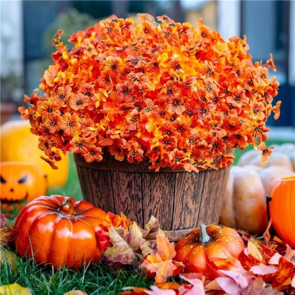 Artificial Fall Flowers for Outdoors Fake Plants Bundles Faux Outside Greenery - Picture 1 of 8